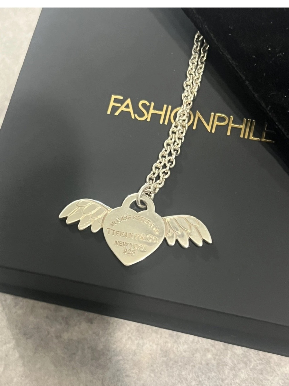 Tiffany & Co Sterling Silver Return to Tiffany Angel Heart Wings Necklace 16”